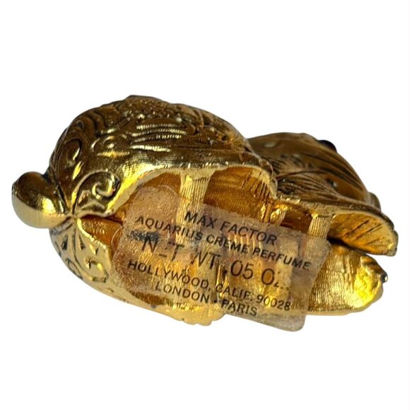 Vintage Max Factor Bunny Rabbit Solid Perfume Charm Aquarius Gold Tone Compact - Picture 9 of 11